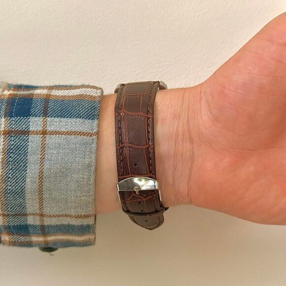 Y2K Silver Brown Leather Quartz Watch with Roman Dial Unisex 8.5" New - Picture 7 of 8